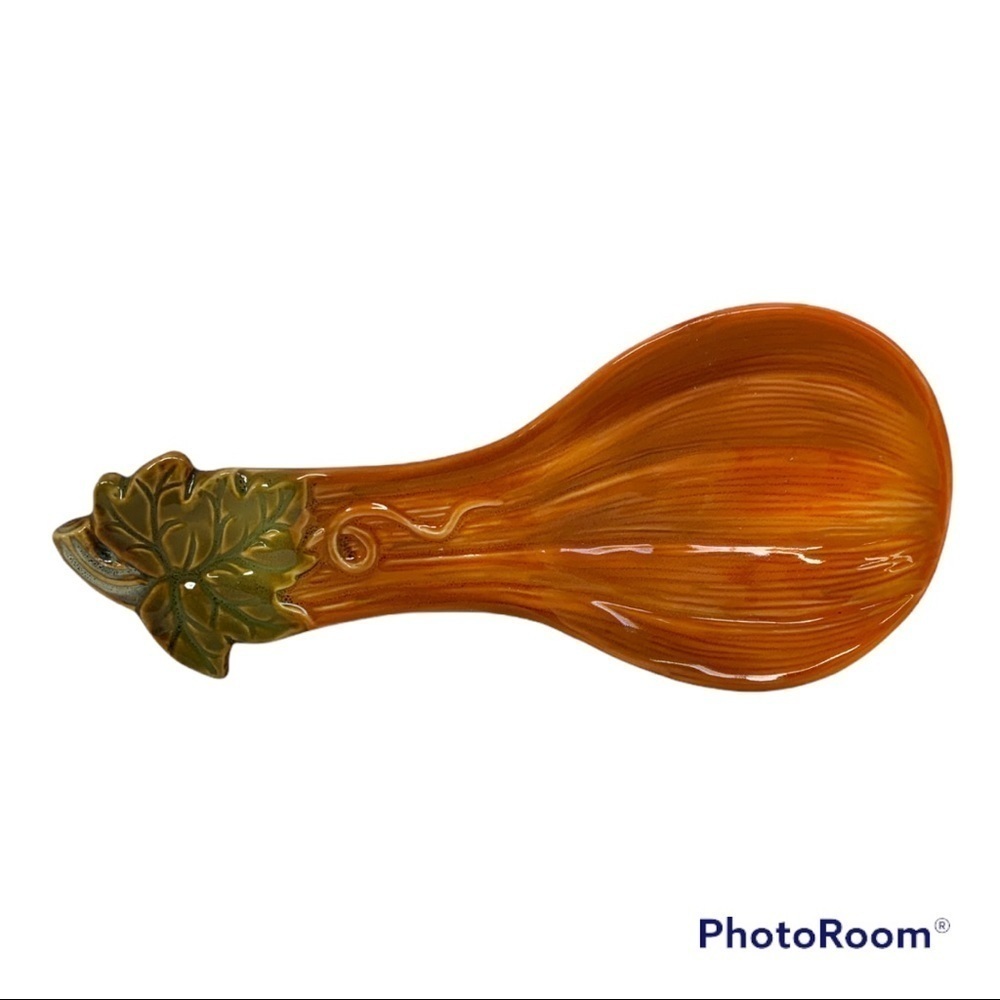 Spoon Rest Fall Harvest Glazed Hand Painted Pumpkin Kitchen Decor Halloween - Picture 3 of 11